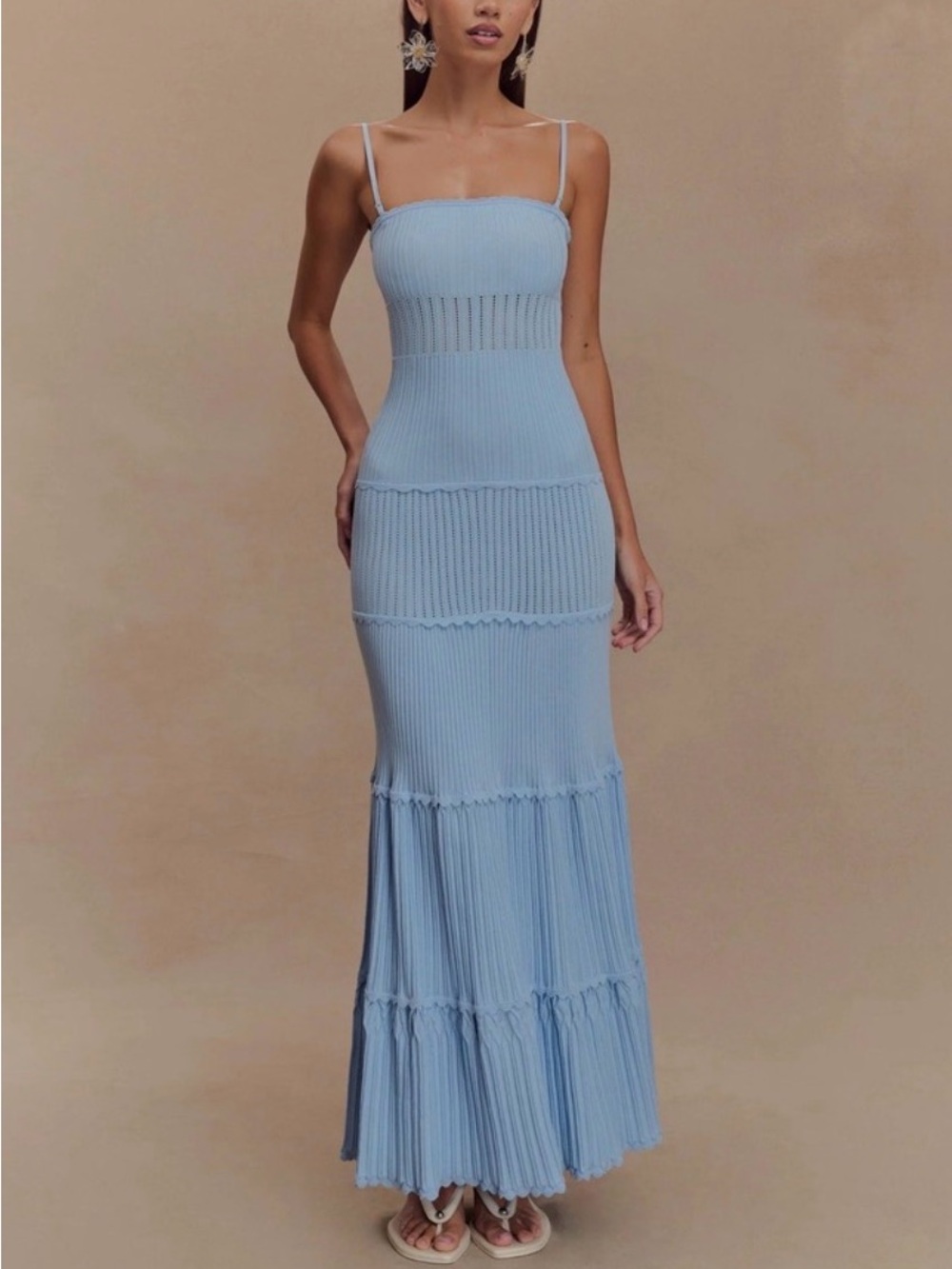 MESHKI Finley Pointelle Knit Maxi Dress S